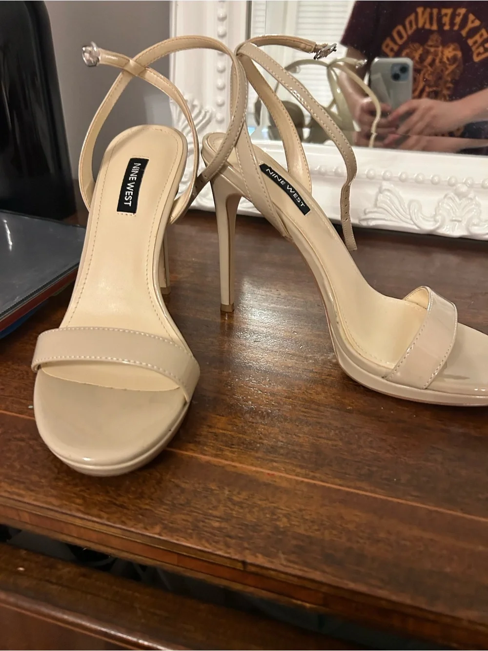 Nine West Beige Nude Ankle-Strap Heels